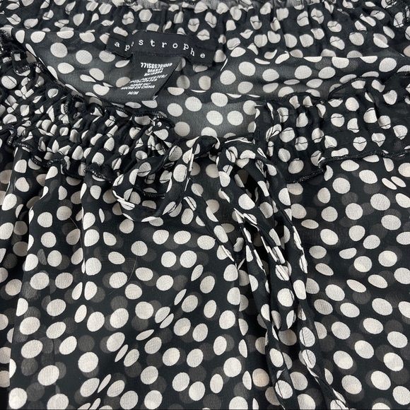 Apostrophe Blouse Womens Medium Black White Polka Dot Cinched Waist Lightweight - Picture 4 of 8